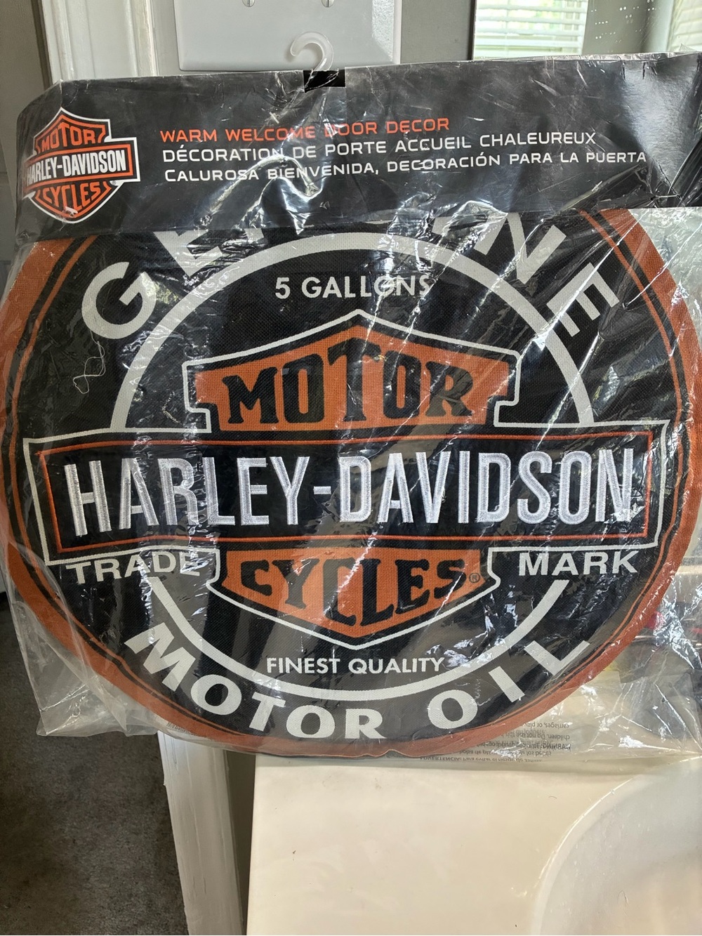 New in Packaging Harley-Davidson Motor Oil Round Door Sign - Black & Orange